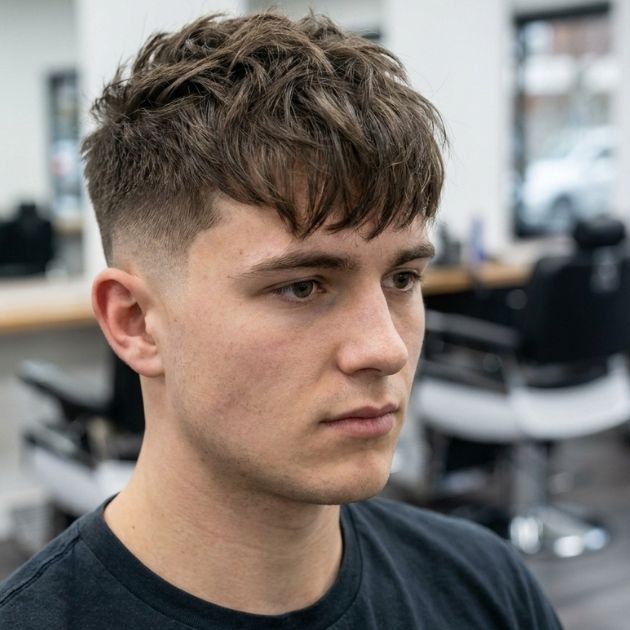 Low Taper Fade with Messy Fringe