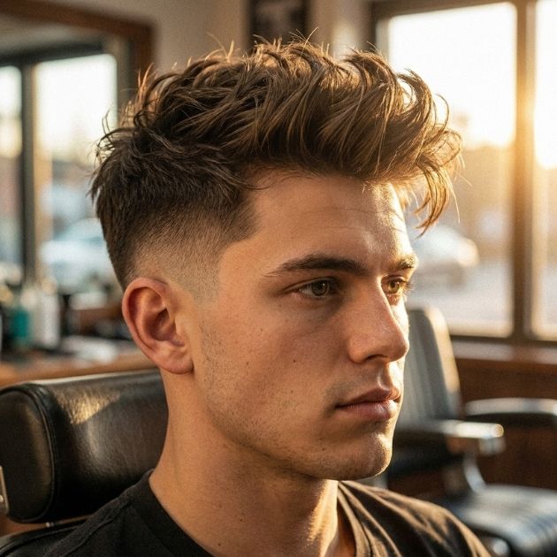 Low Taper Fade with Messy Pompadour