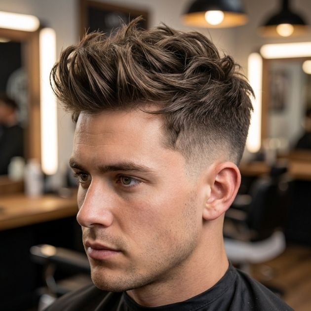 Low Taper Fade with Messy Quiff