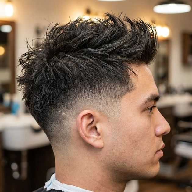 Low Taper Fade with Messy Spiky Hair