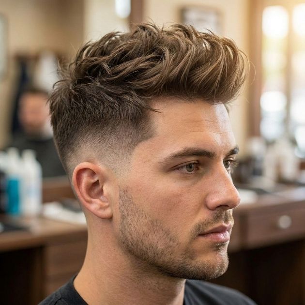 Low Taper Fade with Messy Volume Hair