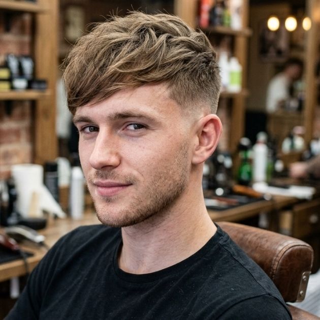 Low Taper Fade with Textured Fringe for Thin Hair