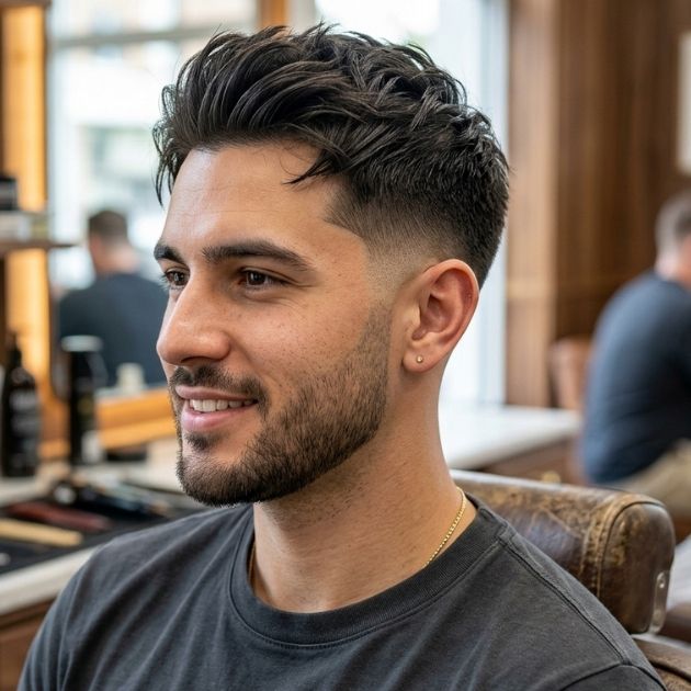 Low Taper Fade with Textured Top Straight Hair