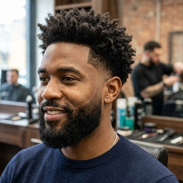 Low Taper Fade with Textured Top with Beard