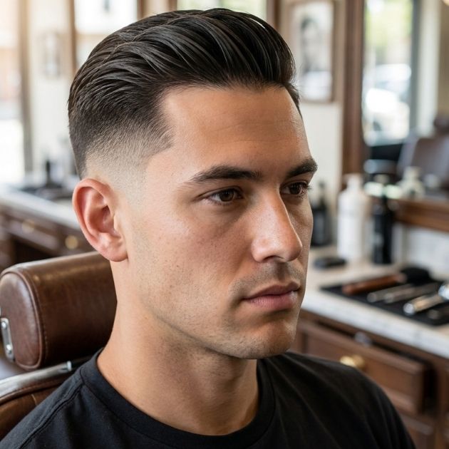 Low Taper with Slick Back Short Hair