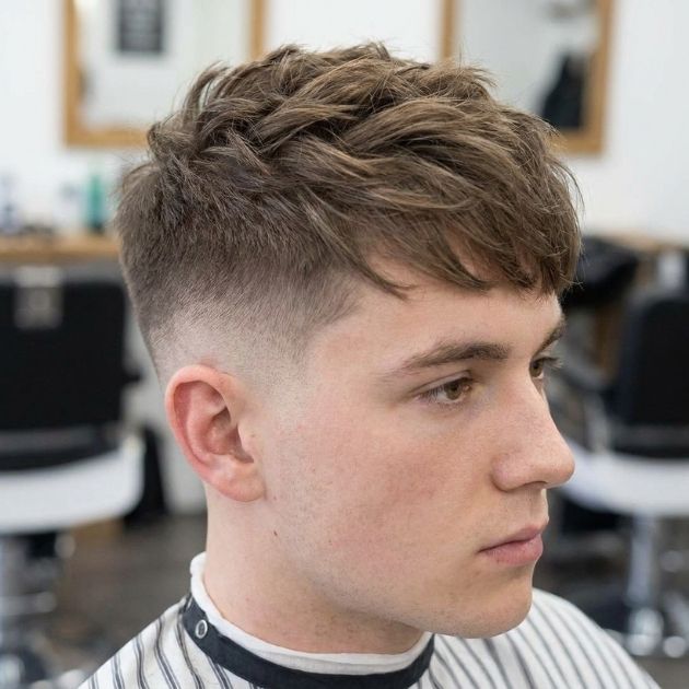 Low taper fade messy top Straight hair
