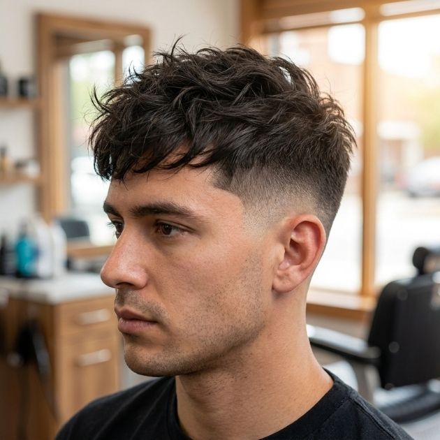 Mid taper fade with messy hair