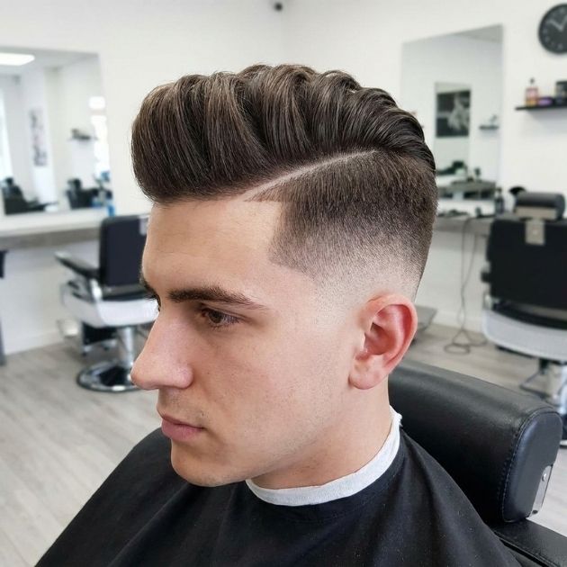 Quiff with Hard Part and Fade