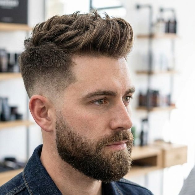 Quiff with Low Taper Fade and Beard