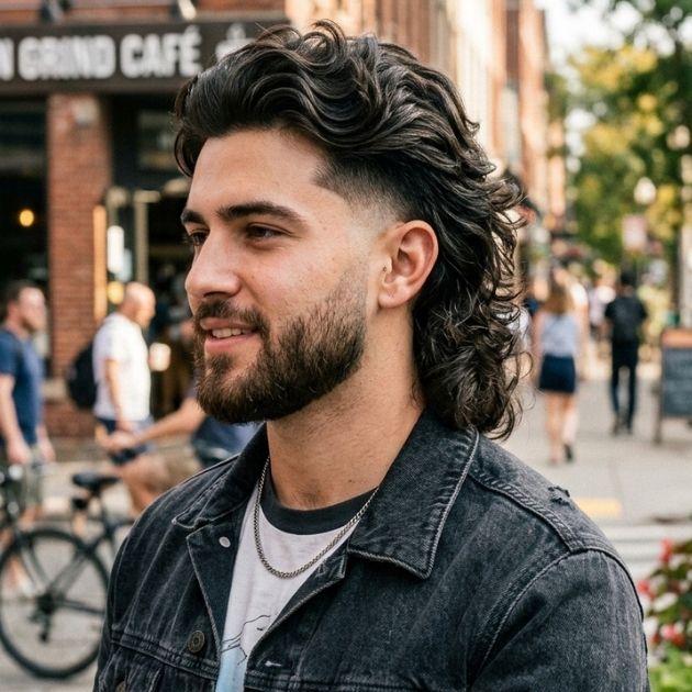 Taper Fade Mullet Wavy Style