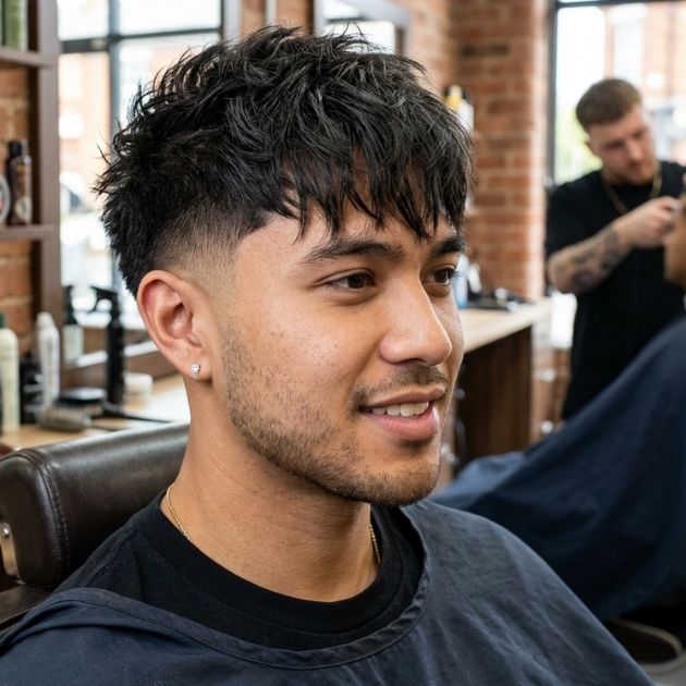 Textured Fringe with Low Taper Fade
