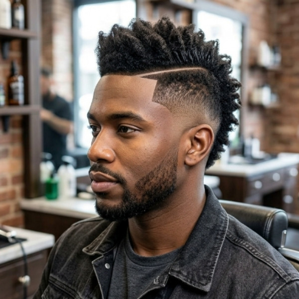 Burst Fade Mohawk with Hard Part