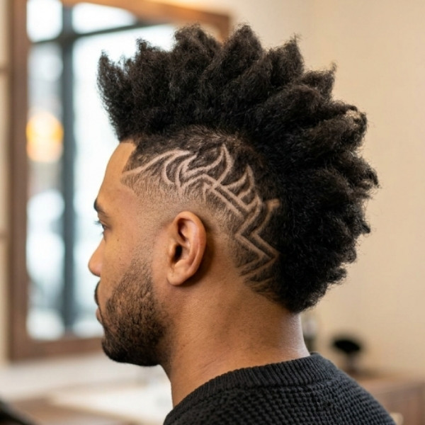 _Burst Fade Mohawk with Razor Design